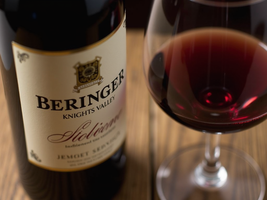 Bottle of Beringer Knights Valley Cabernet Sauvignon with a wine glass