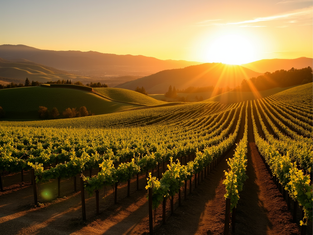 Napa Valley vineyards at sunset