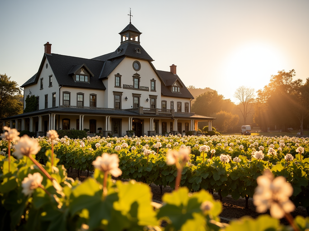 The stunning Beringer Vineyards historic building, showcasing grand architecture and surrounded by flourishing vineyards.