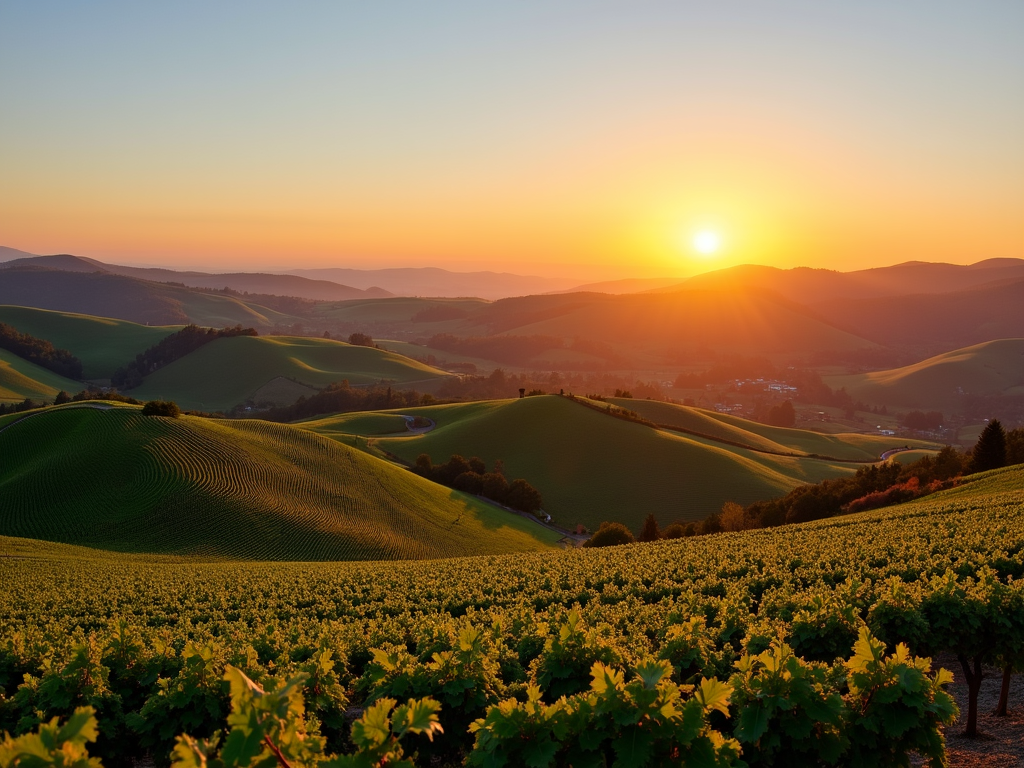 Sonoma County vineyards at sunset
