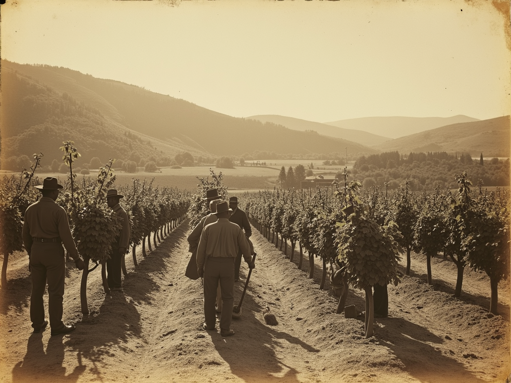 Spanish missionaries planting vineyards in California