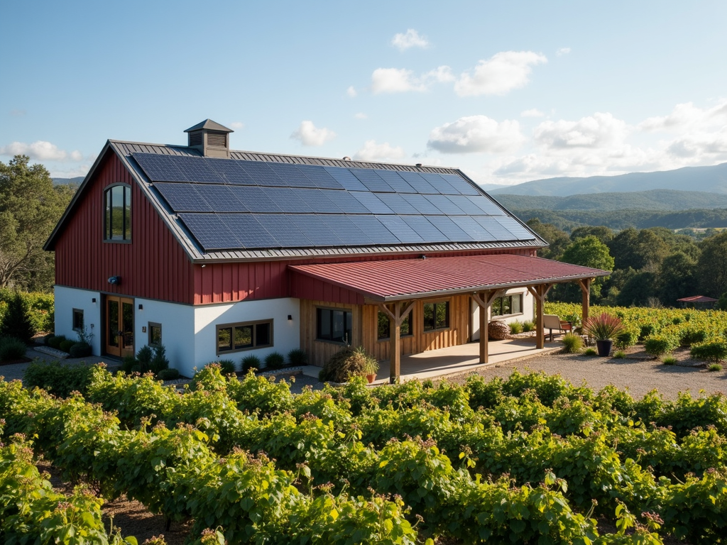 Winery with solar panels for renewable energy