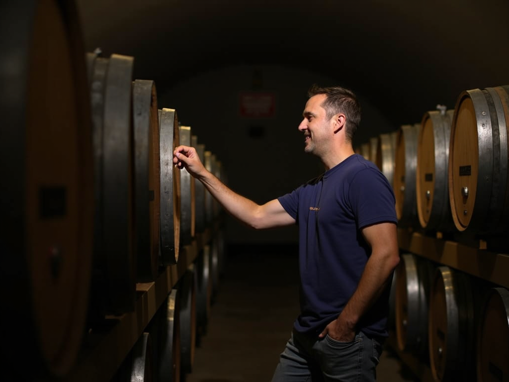 A winemaker checking barrels, showcasing the craft behind Jackson Family Wines.