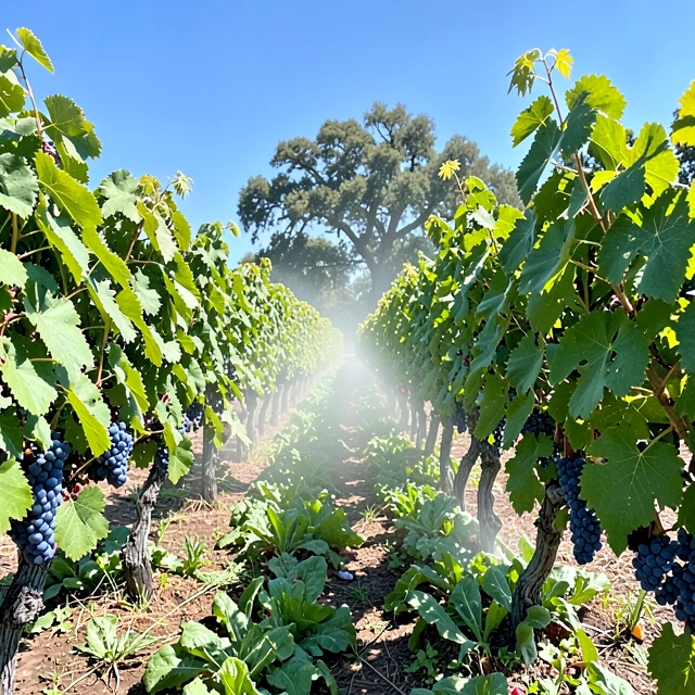 Sustainable vineyard with thriving grapevines and cover crops