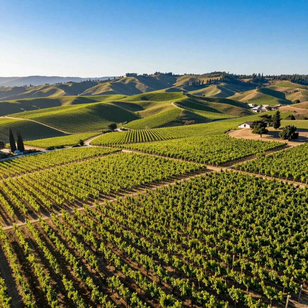 Stunning aerial view of Napa Valley vineyards in golden sunlight