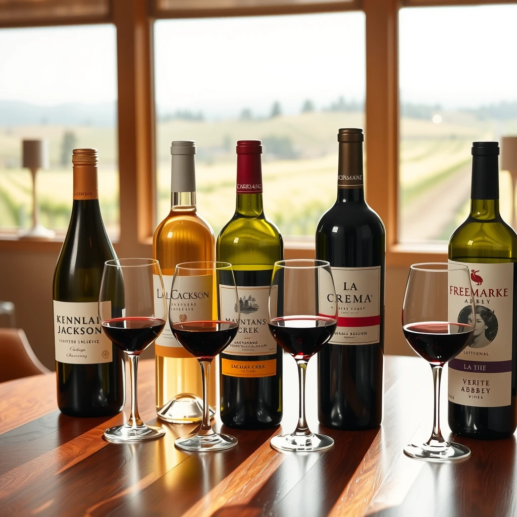 Jackson Family Wines portfolio displayed on a tasting table with natural light