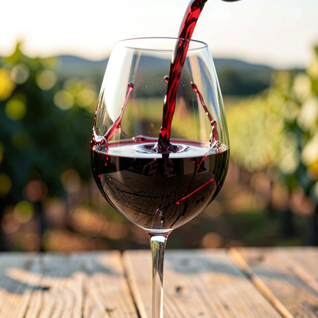 Swirling glass of rich Beringer Merlot showing wine legs