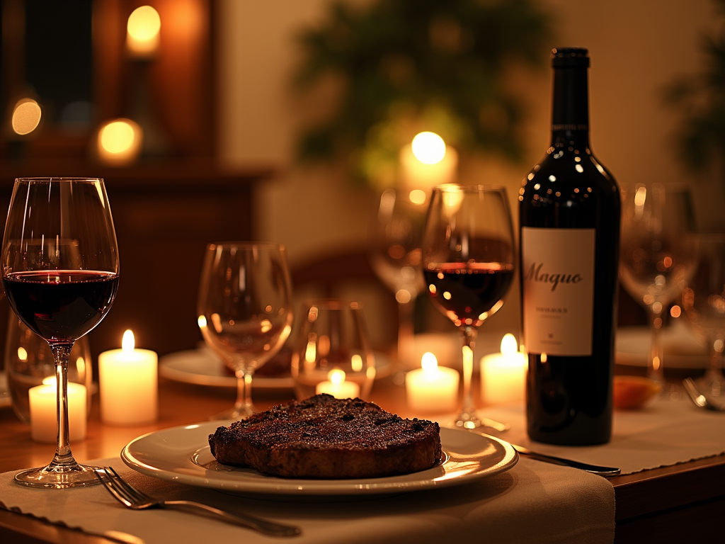 Elegant dinner setting with red wine