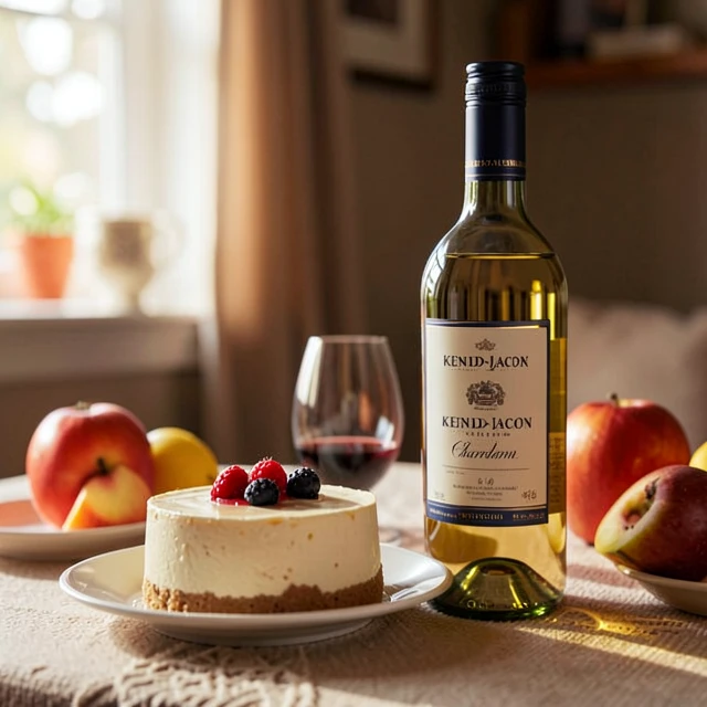 Home dessert pairing with cheesecake and Kendall-Jackson Chardonnay