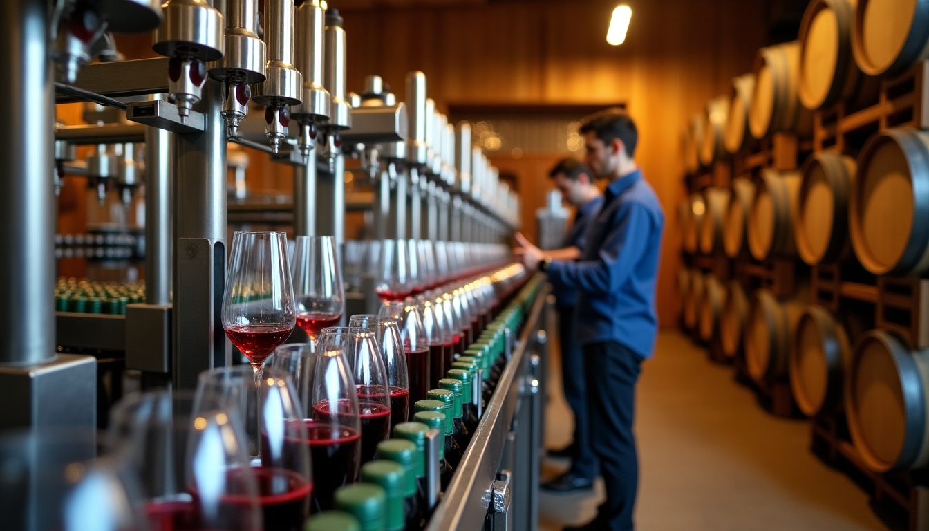 Wine bottling line in a winery