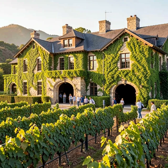 Beringer Vineyards historic Rhine House and tour group