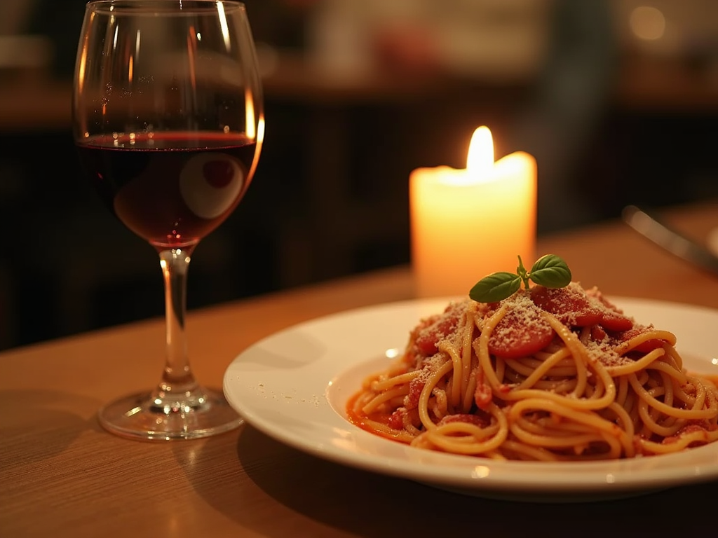 Red wine with spaghetti dinner