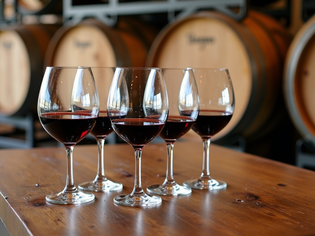 Wine tasting setup with Beringer Merlot at the winery
