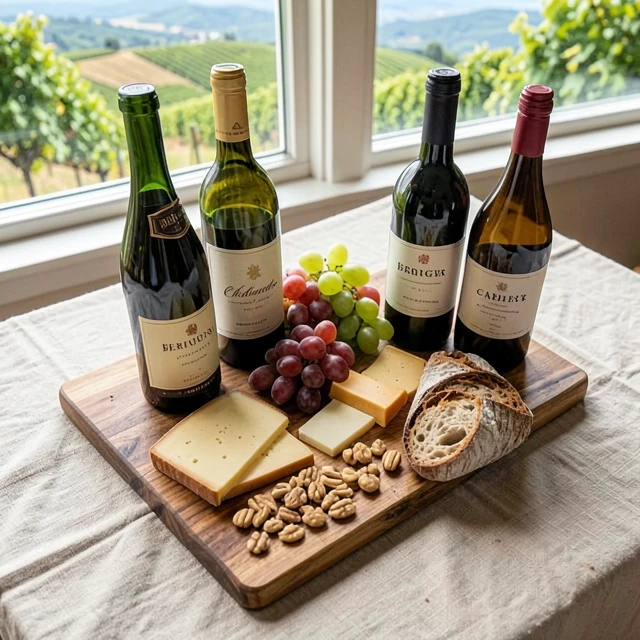 A beautifully arranged wine and cheese board showcasing Beringer selections