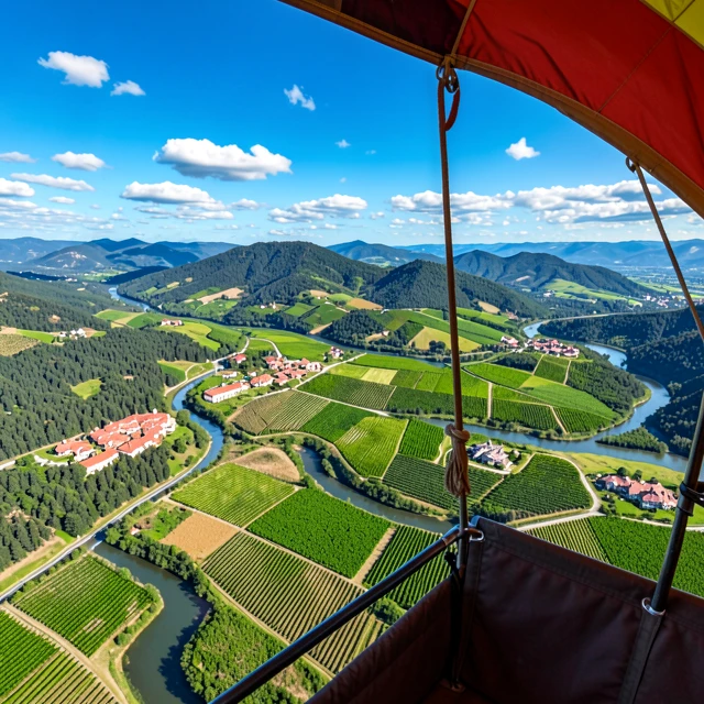 Aerial view from hot air balloon over Napa Valley landscapes