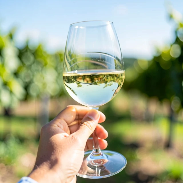 Beginner tasting white wine in a glass