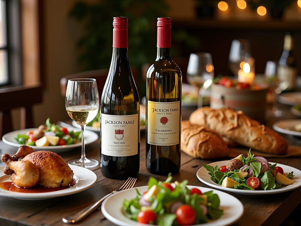 A dinner table featuring Jackson Family Wines paired with a delicious meal.