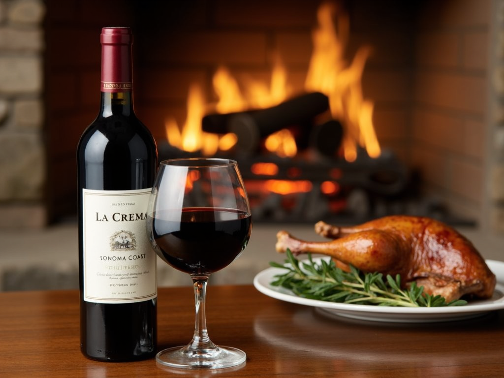 Bottle and glass of La Crema Sonoma Coast Pinot Noir