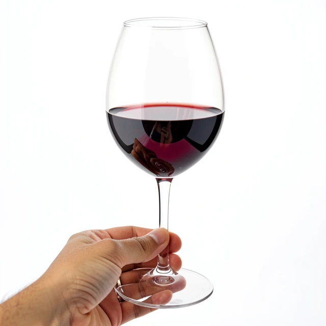 Close-up of red wine in a tasting glass showing color and legs