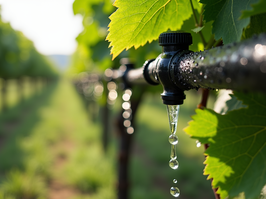 Drip irrigation system in a vineyard