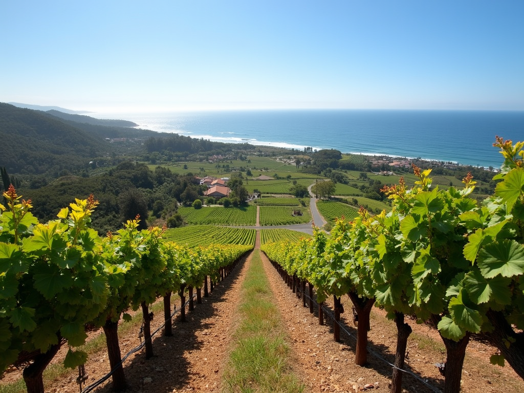 Santa Barbara vineyards with ocean view