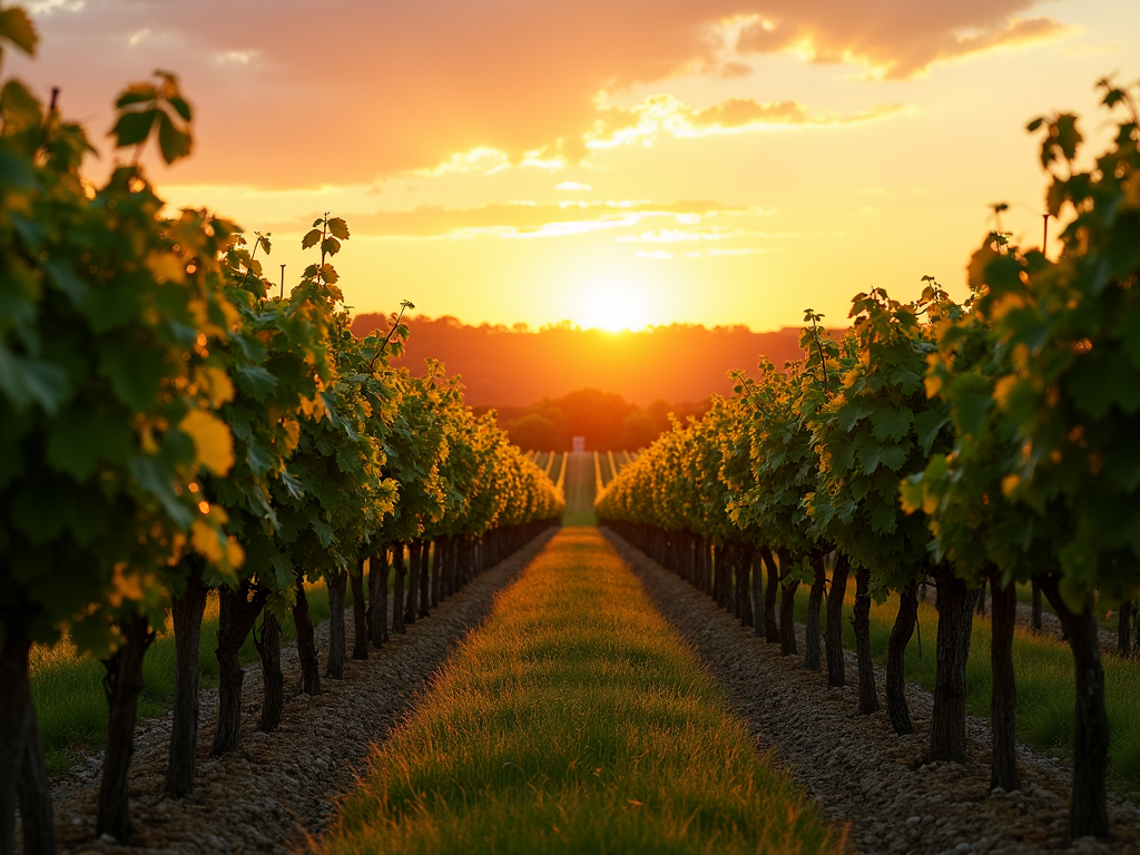 Sunset over a vineyard