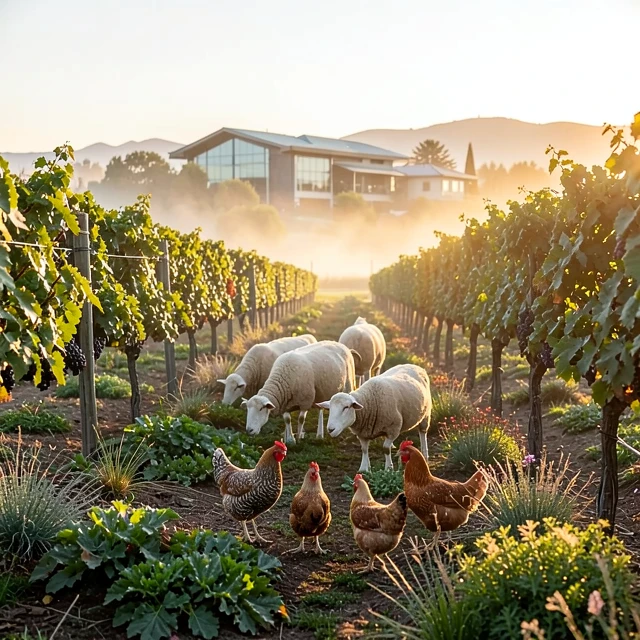 Livestock grazing in a regenerative vineyard at Jackson Family Wines