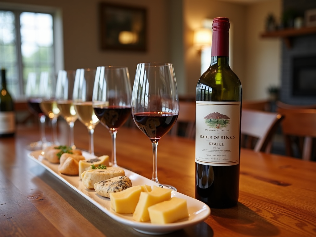 Home wine tasting with Jackson Family Wines, glasses, and cheese on a table.