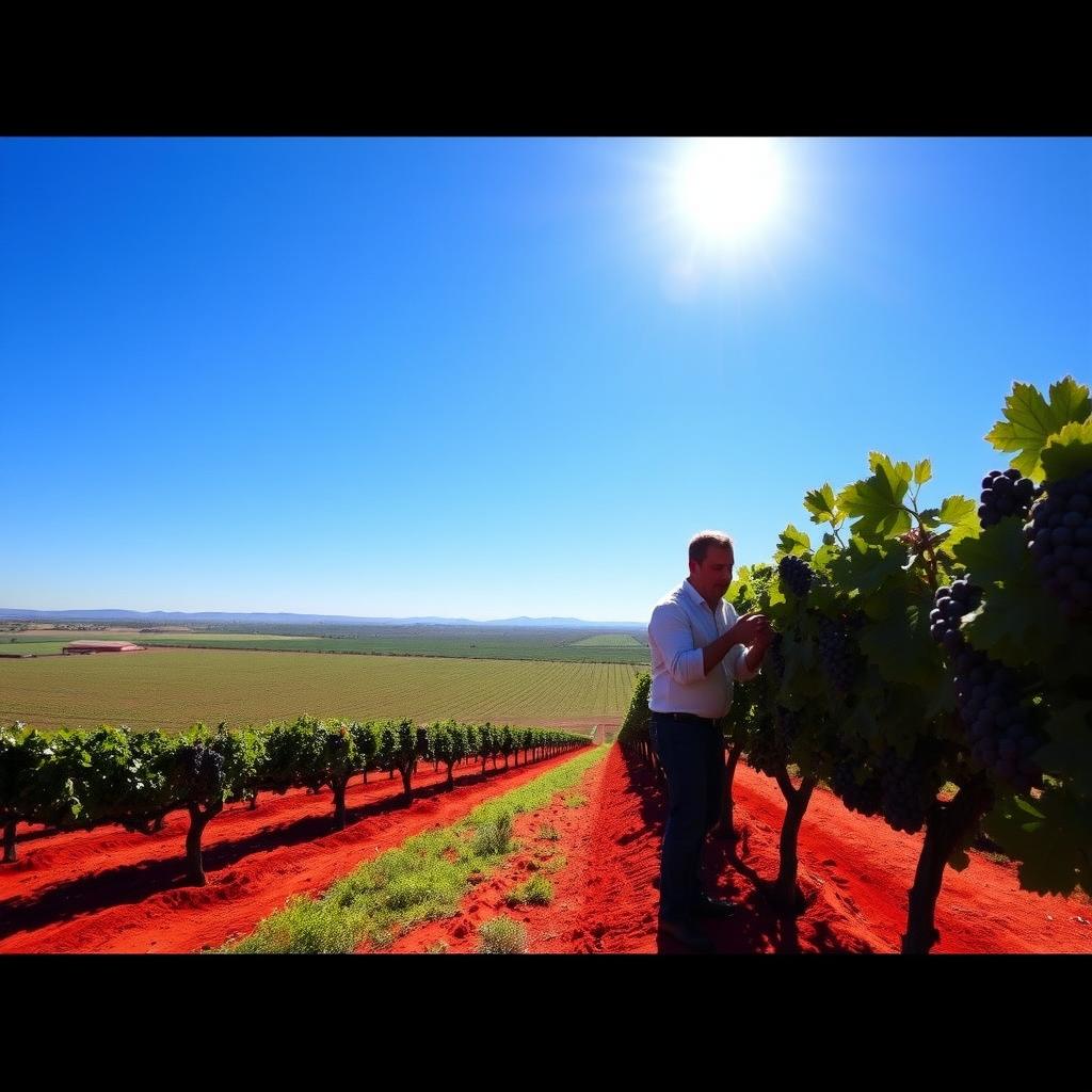 McLaren Vale vineyard with a winemaker inspecting grapes