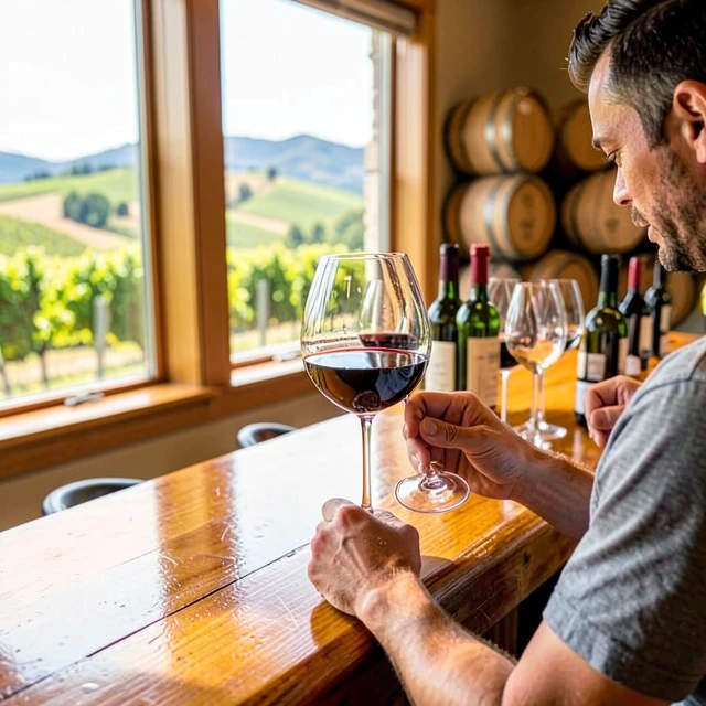 Close-up of a wine tasting experience at a Napa Valley winery tasting room