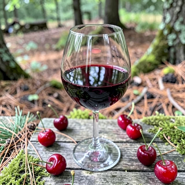 Glass of Oregon Pinot Noir with cherries