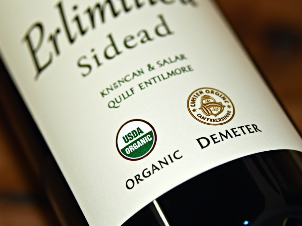 Wine label with certification logos