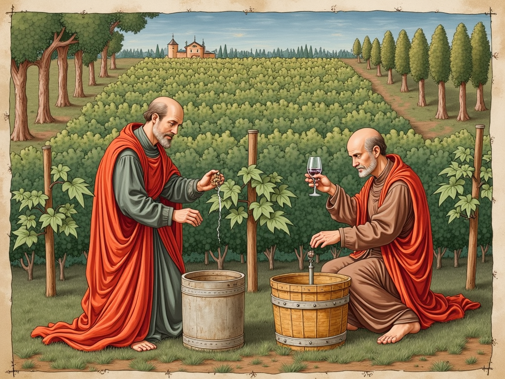 Medieval winemaking by monks