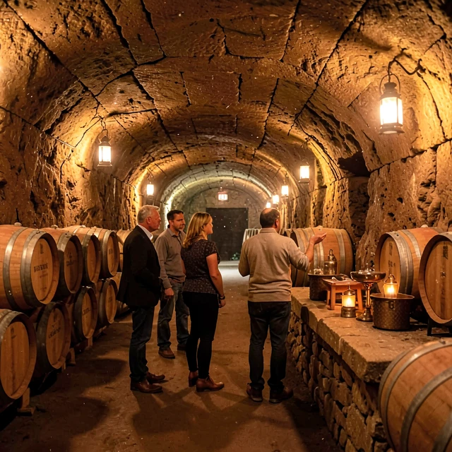 Deep within Beringer’s historic hand-dug wine caves during a guided tasting