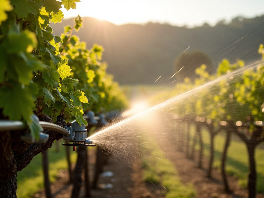 Solar-powered irrigation system in vineyard