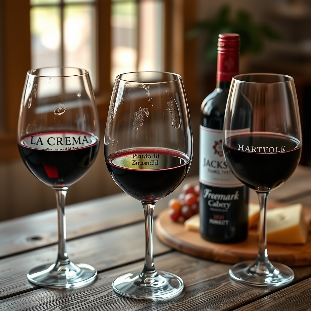 Wine tasting glasses of red varietals from Jackson Family Wines with a cheese platter