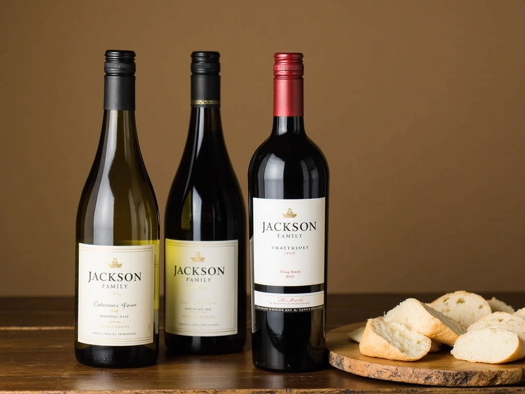 Jackson Family Wines bottles on a table with bread and cheese