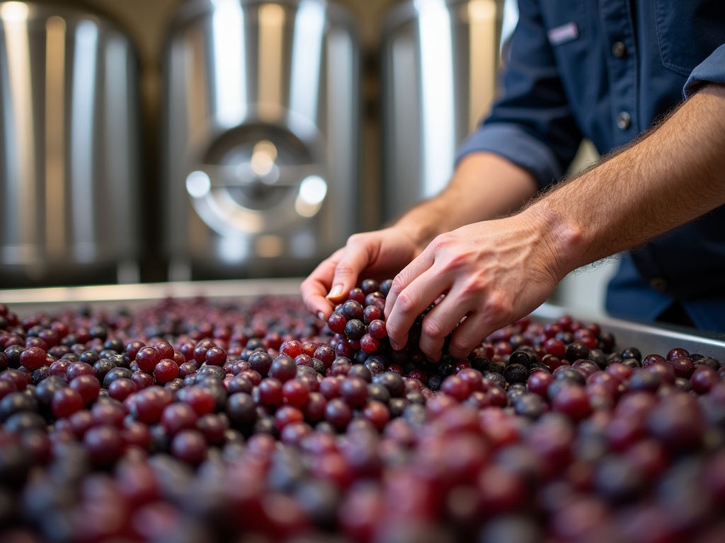Winemaker sorting Pinot Noir grapes