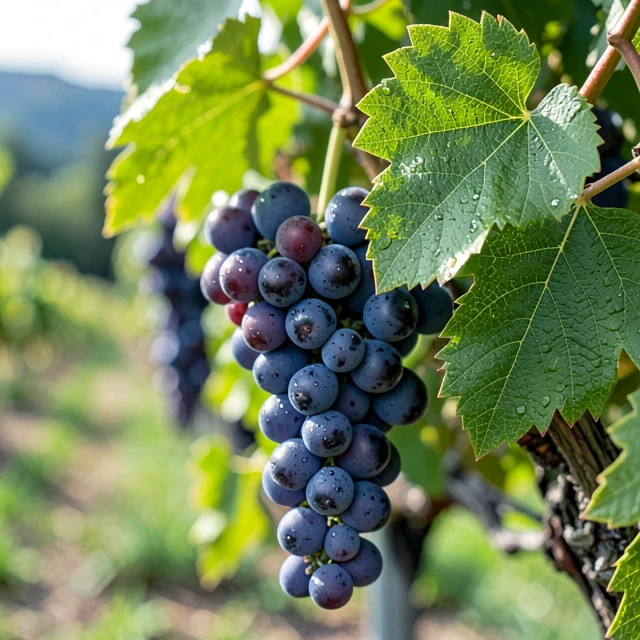 Close-up of Pinot Noir grapes ripening at Gran Moraine vineyard