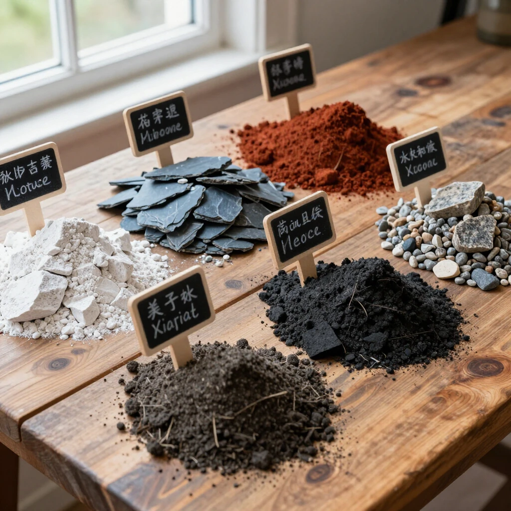 Close-up of major wine soil types with labels