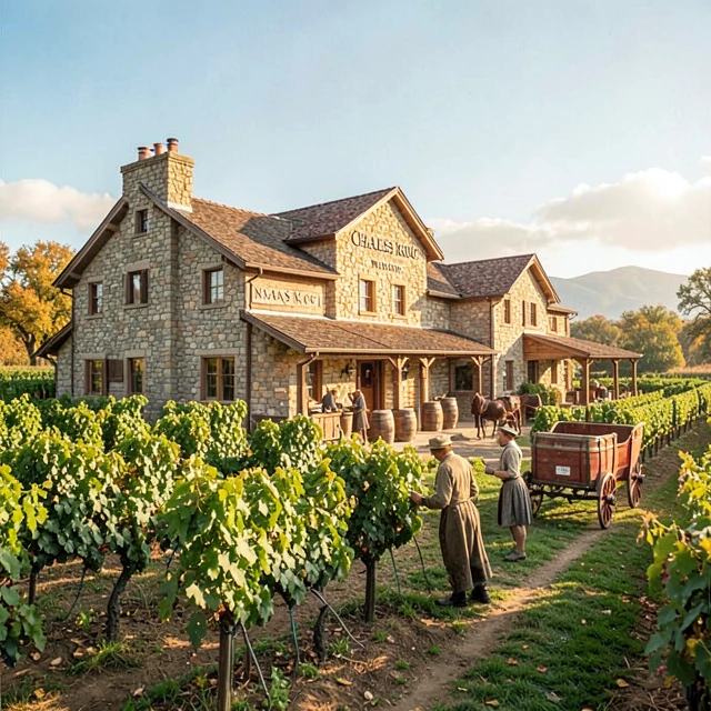 Historical view of Charles Krug Winery in early Napa Valley