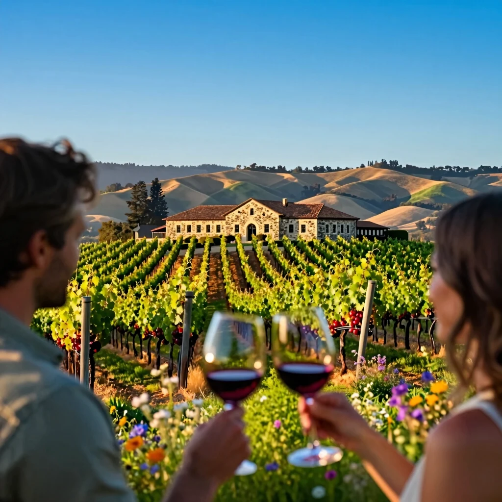 Vineyards in Napa Valley with wine toast
