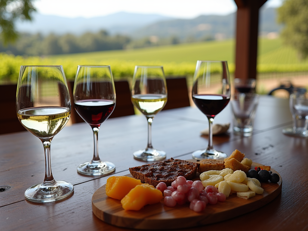 Wine tasting setup at Beringer Vineyards with charcuterie