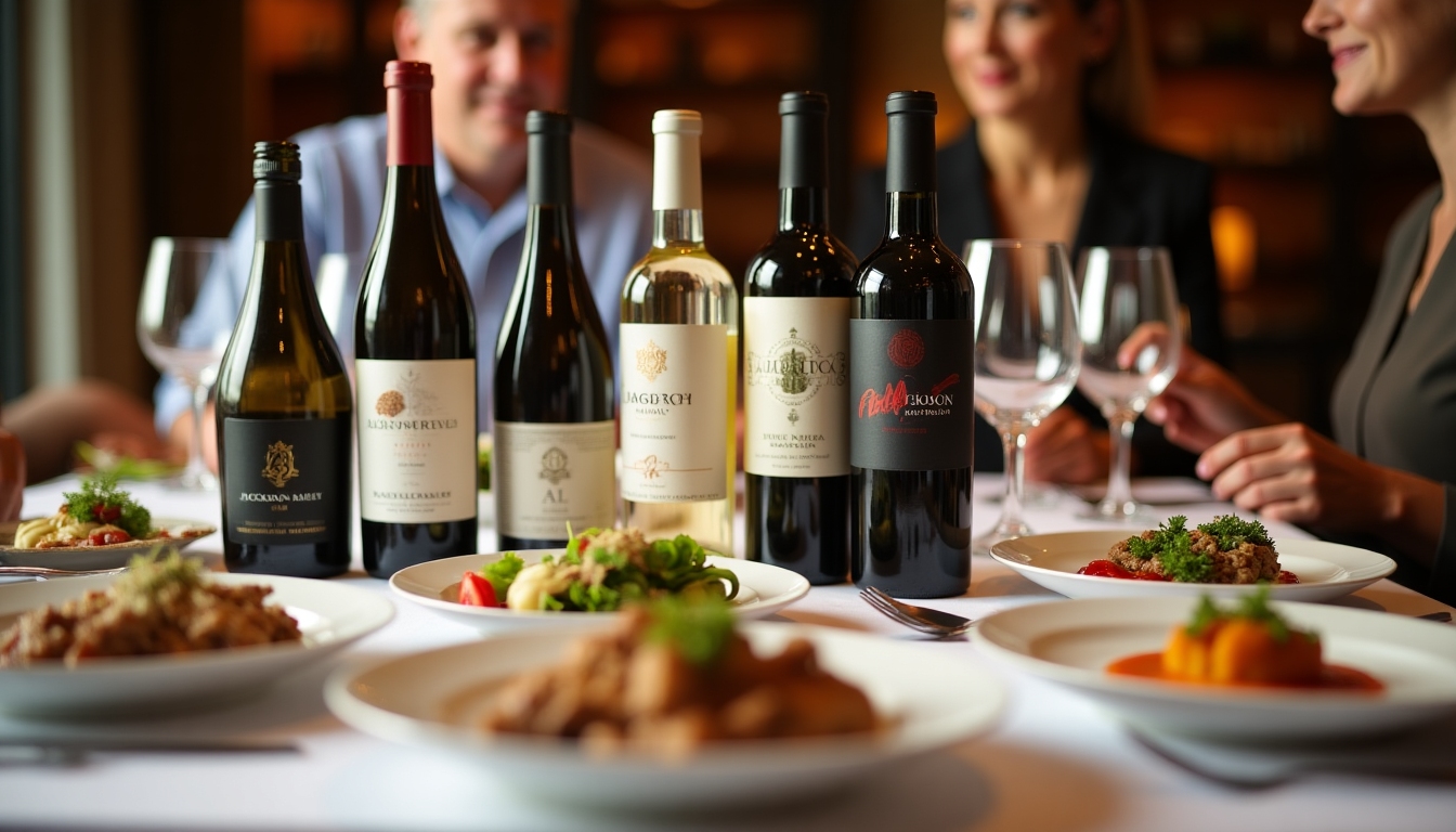 Two people dining with a variety of Jackson Family wine bottles on the table.