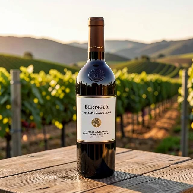 Beringer sustainable certified wine bottle displayed with Napa vineyard scenery