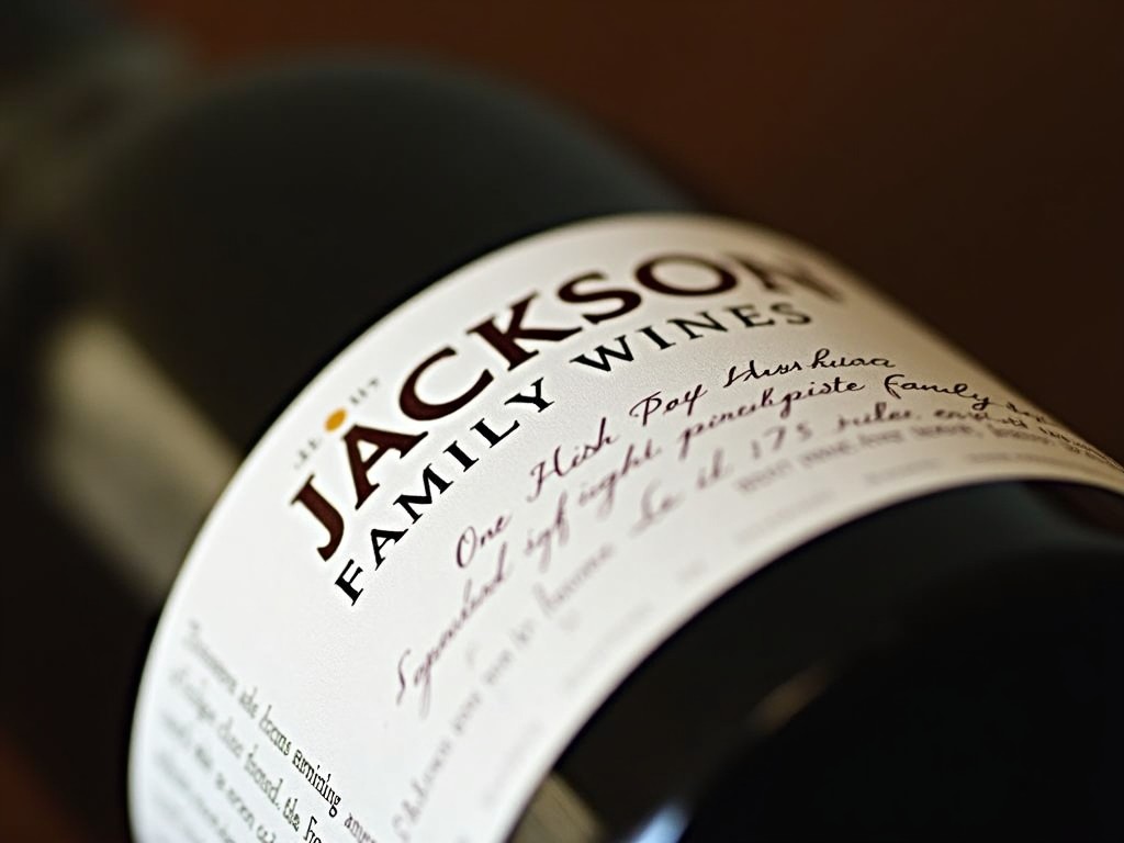 A close-up of a wine bottle with a unique label design from Jackson Family Wines.
