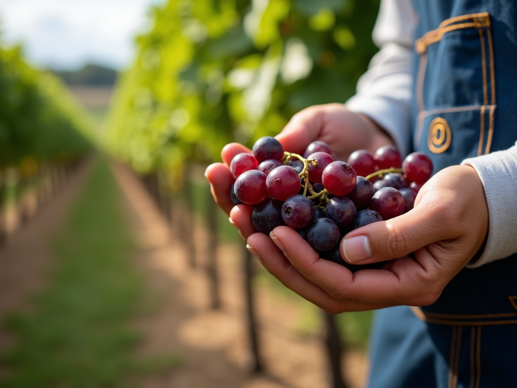 Winemaker holding grapes at Jackson Family Wines
