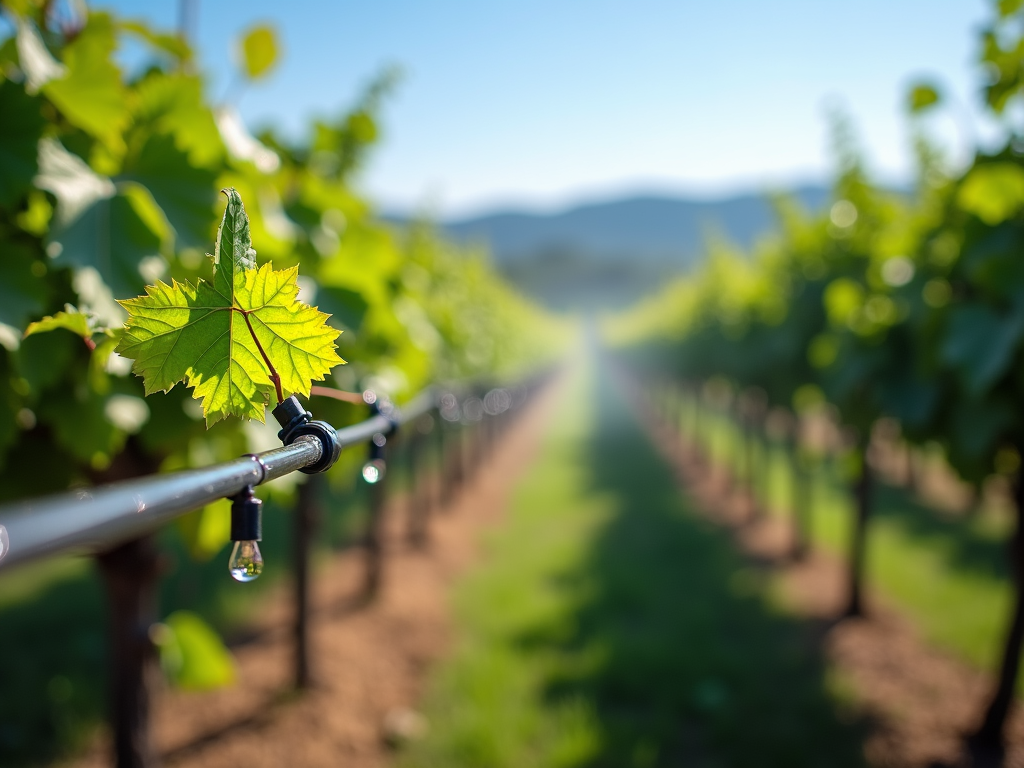 Vineyard with drip irrigation system conserving water.