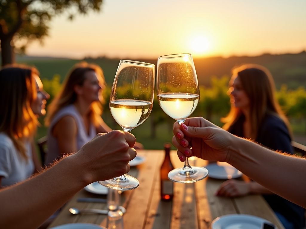 Friends toasting with Jackson Family Wines white wine at vineyard