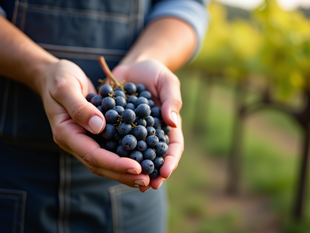 Winemaker holding grapes, showing the craftsmanship of Jackson Family Wines.